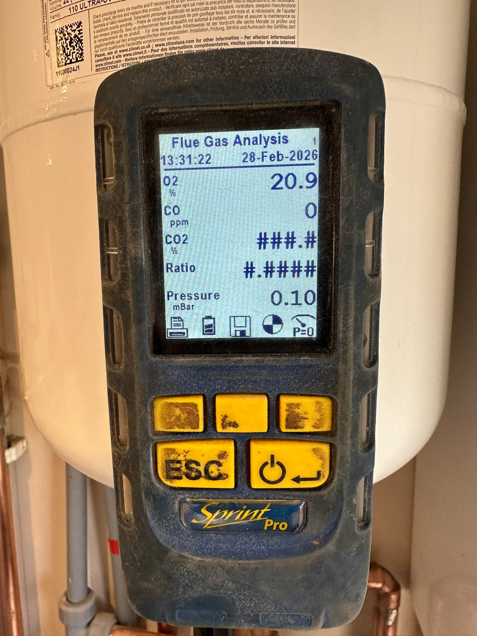 Flue gas analysis testing on boiler